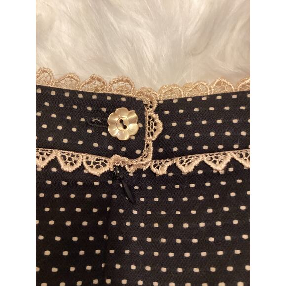 Nanette Lepore Y2K Secretary Black Ivory Polka Dot Aline Lace Wool Work Skirt 6 - Picture 5 of 7